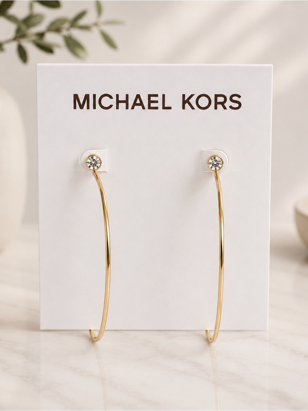Michael Kors Gold Crystal Hoop Drop Earrings